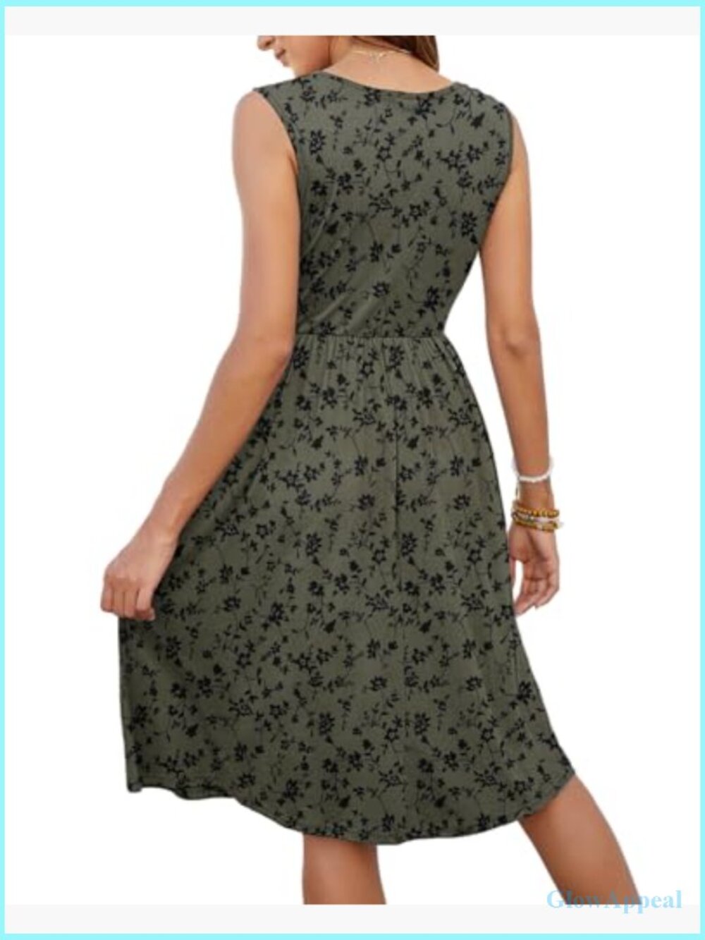Sleeveless Swing Midi Dress with Pockets Casual Button Down - Picture 2 of 7
